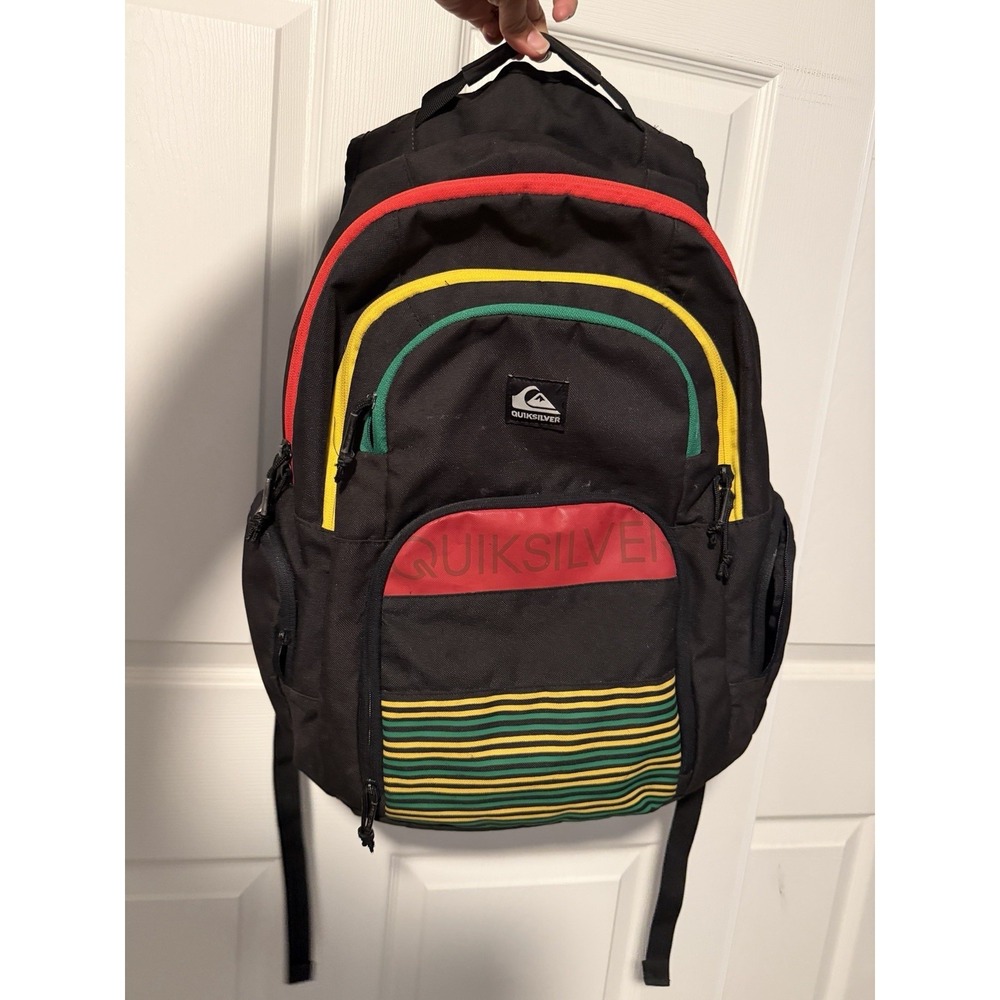 Quiksilver Surf Backpack Reggae Rasta Jah Surfer Y2K 90s Red Yellow Green Black